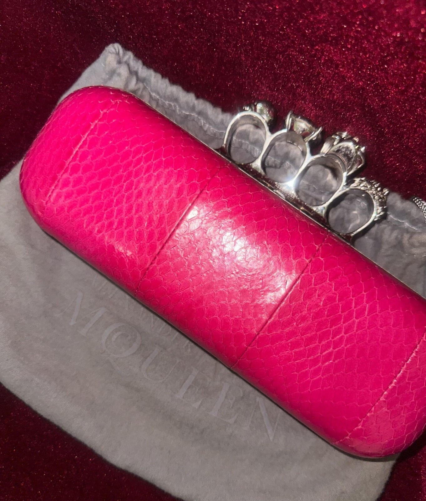 ALEXANDER MCQUEEN Pink Python Skin Knuckle Box Cl… - image 5