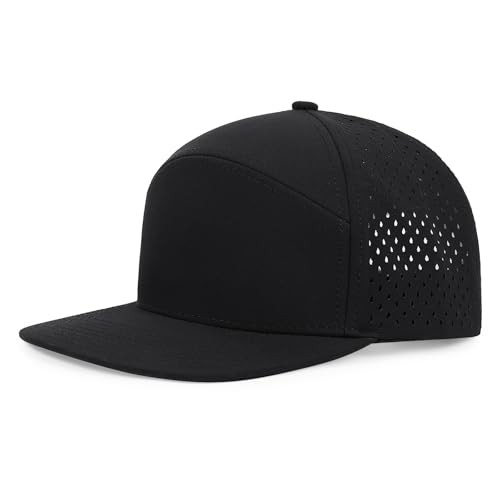 Quick Dry Baseball Cap Flat Brim Snapback Hat Sun and Rain One Size Black