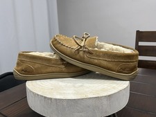 My Pillow MySlippers Womens Sz 8 Chestnut Leather Moccasin Faux Fur Lined 74015