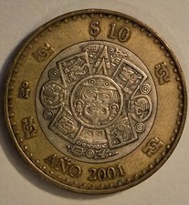 MEXICO 2001 $10 PESOS RARE CIRCULATED COIN KM #636