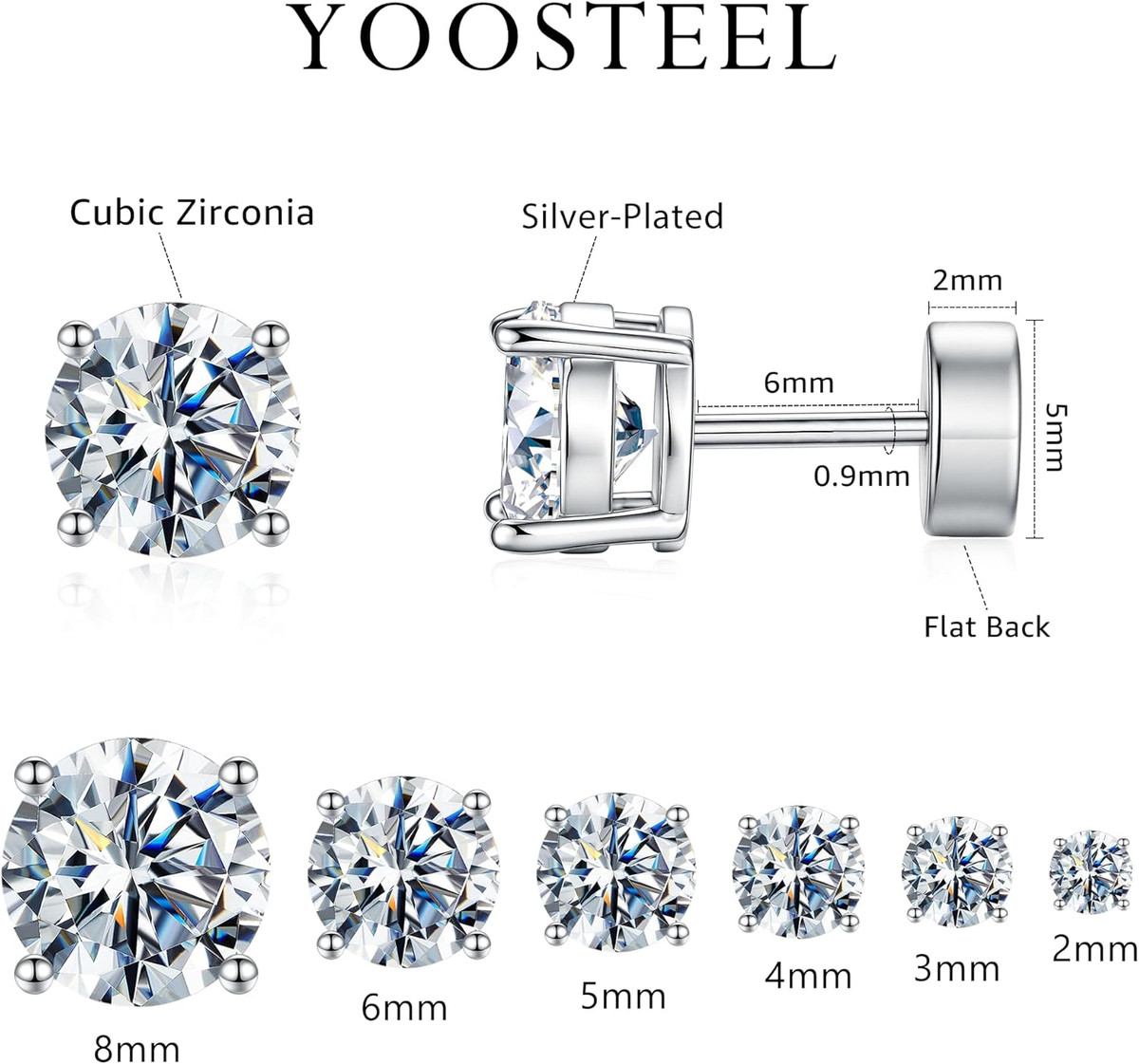 6 Pairs Hypoallergenic Silver Flat Back Earrings for Women,Stud Trendy Jewelry View 6
