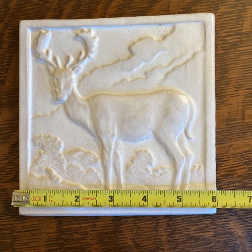 Buck Deer Scene Tile White Glaze 6" Square Vintage Architectural Clay Terracotta - Picture 6 of 8