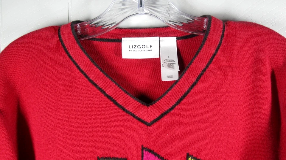 Suéter feminino LizGolf pulôver vermelho malha vintage anos 90 roupas esportivas golfe ao ar livre - Imagem 3 de 4