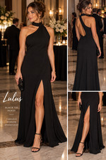 Lulus Dress Womens Small Black One Shoulder Maxi Gown Side Slit Formal NWT