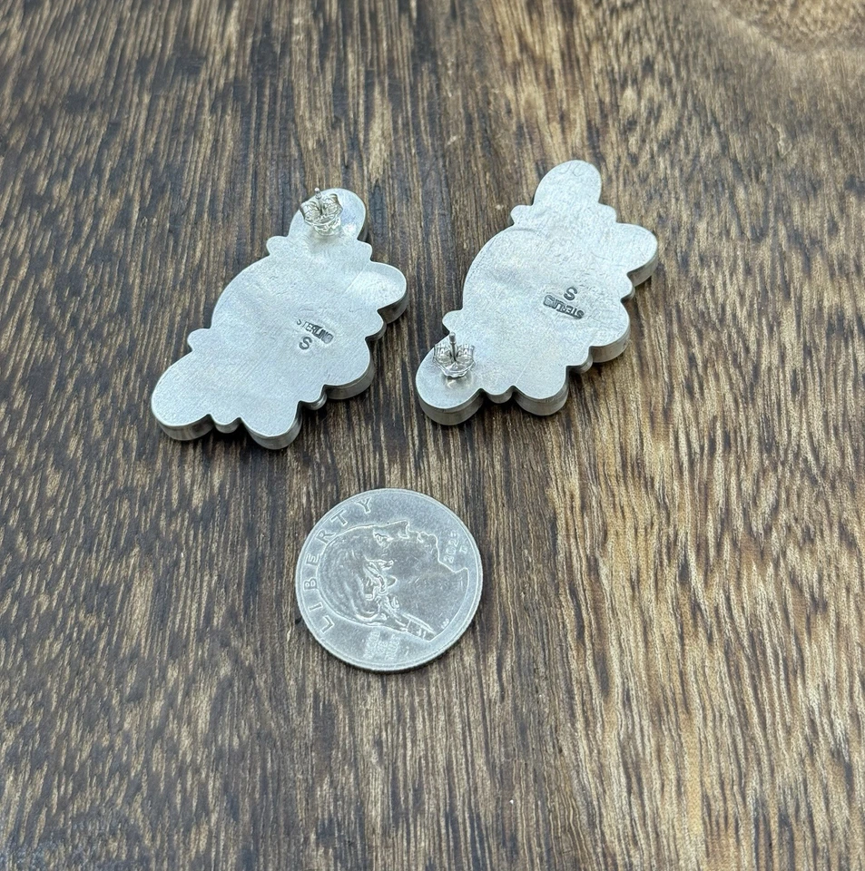 Brincos Navajo feitos à mão de prata esterlina ouro turquesa sonora meio aglomerado - Imagem 3 de 3