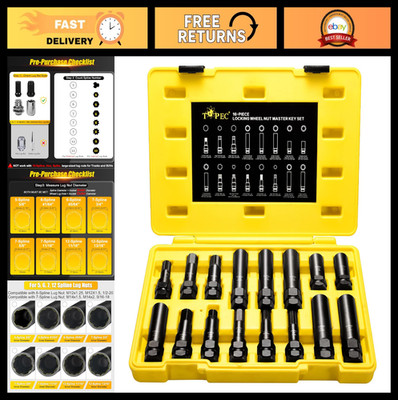 16-Piece Locking Lug Nut Key Set | 5, 6, 7, 12 Spline & Star Styles, CR-MO Steel