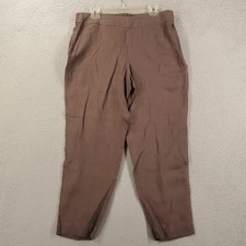 Eileen Fisher Organic Linen Pants Women Medium Brown Elastic Waist Comfort