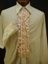 VINTAGE BIG RUFFLED TUXEDO SHIRT WHITE  ORANGE 14.5/36