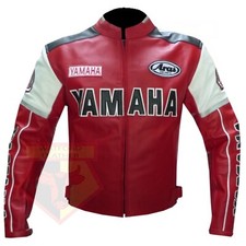 YAMAHA 0820 RED MOTORBIKE REMOVABLE ARMOURED PROTECTION COWHIDE LEATHER JACKET