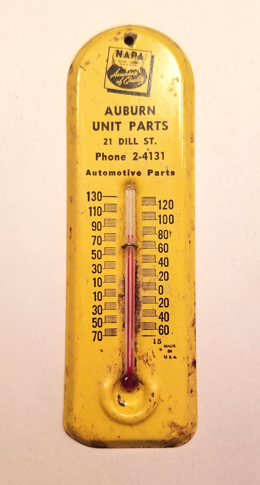 Vintage NAPA Advertising Wall Thermometer, 6", Yellow, Good Condition