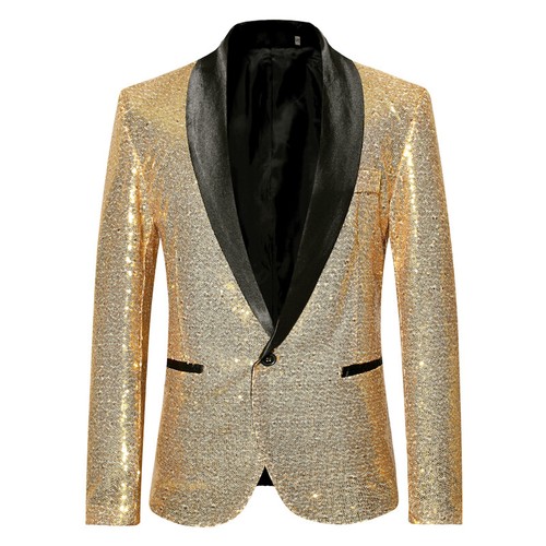 Sequined Singer Dress Gold Suit Jacket Host Nightclub DJ Studio Suit Man's Coats - Picture 14 of 15