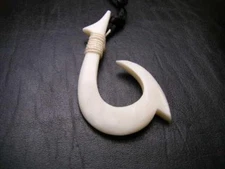 Bone White Fish Hook Pendant Hawaii Jewelry Black Satin Necklace 20103 ( QTY 2 )