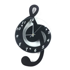 Creative Mical Note Wall Clock Glass Metal Clock For Living Room Office Decor
