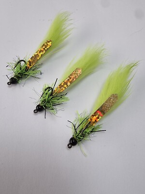3 Forellenfliegen Tungsten 4mm schwarz & Chartreuse holographisch ziehender Blutegel.