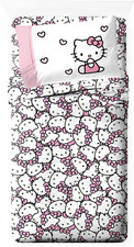 Hello Kitty Pink Stripes Hearts Twin Size Sheet Set - Super Soft 3 Piece Beddi