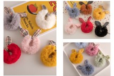 Faux Rabbit Fur Hair Ring Hair Band Scrunchies Plush Bow-knot Hair Rope & Tie UK