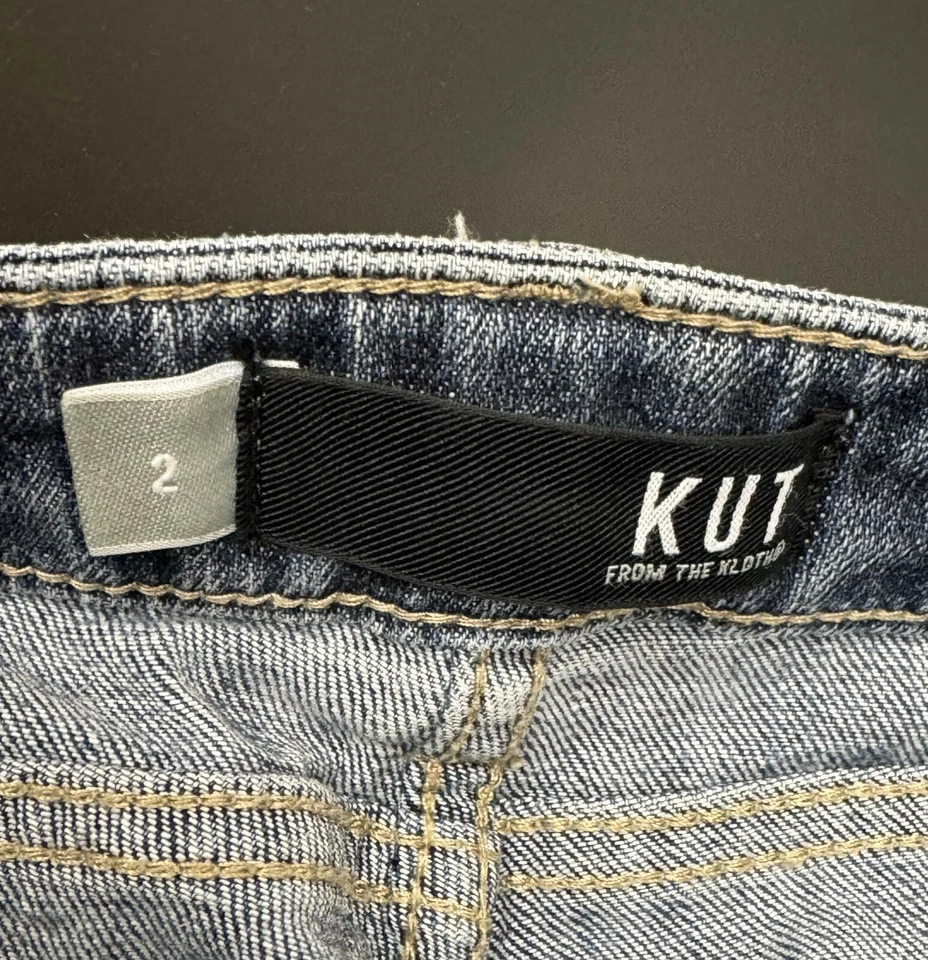 Kut From the Kloth Ankle Jeans Women 2 Blue Denim Cotton Frayed Hem Straight Leg - Image 3 of 4