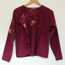Gudrun Sjoden Embroidery Sleeve Kimono Style Cross Over Berry Red Jacket Size S