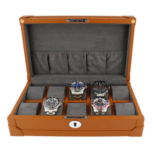 10 Watch Box in Brown Vegan Leather with Plush Lining by Aevitas - Afbeelding 1 van 7