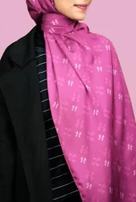 PREMIUM Hajira Scarf Monogram Crimson Rectangular Prints Satin FREE Charm & Box