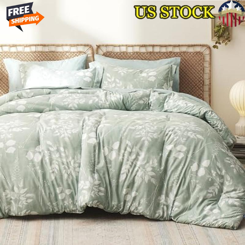 King Comforter Set 7 Pieces Floral Bedding Full Bed in a Bag Soft Microfiber New