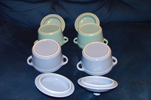 4 PIATTI DA PORTATA CON COPERCHIO IN CERAMICA BLU E VERDE CON MANICI DESSERT ECC - Foto 3 di 3