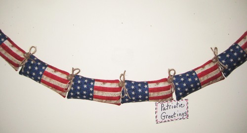 Patriotic Decor 6 Fabric Flags Banner 32 in. Handsewn Together Garland Handmade - Picture 1 of 4