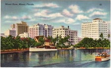 Postcard - Miami River, Miami, Florida - circa 1930s/40s, Unposted Linen (M5e)