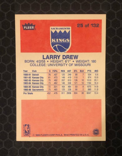 π 1986 Fleer Basketball #25 - Larry Drew - Sacramento Kings - SET BREAK π - Picture 3 of 3