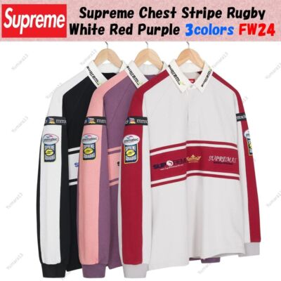 Supreme Chest Stripe Rugby White Red Purple 3colors FW24 | eBay UK