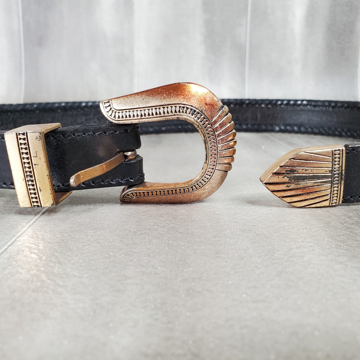 Eddie Bauer 1991 Vintage Beaded Black Leather Belt Native Eddie Bauer 1991 Vintage Beaded Black Leather Belt Native