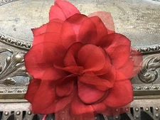 vintage silk flower 1950s organza 5" blood red 1pc made in Czechoslovakia