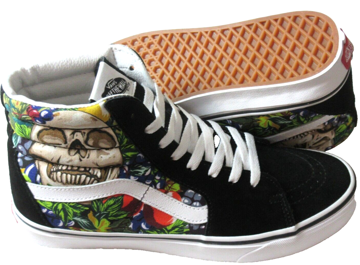 Vans  Fruit Skull Sk8-Hi Sneakers Black/White VN0005U9BA2 Vans Unisex Sk8 Hi Fruit Skull Skeleton Black White Striped  main image 3