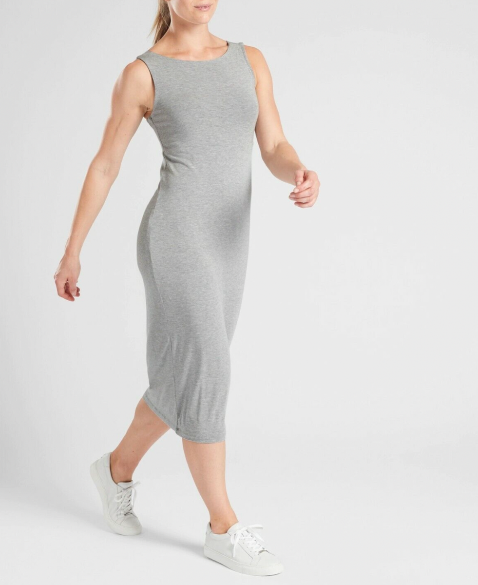 athleta santorini midi dress knee length dresses for ladies Athleta Heather Grey Sleeveless Santorini  Midi Dress  famousbrandstrading