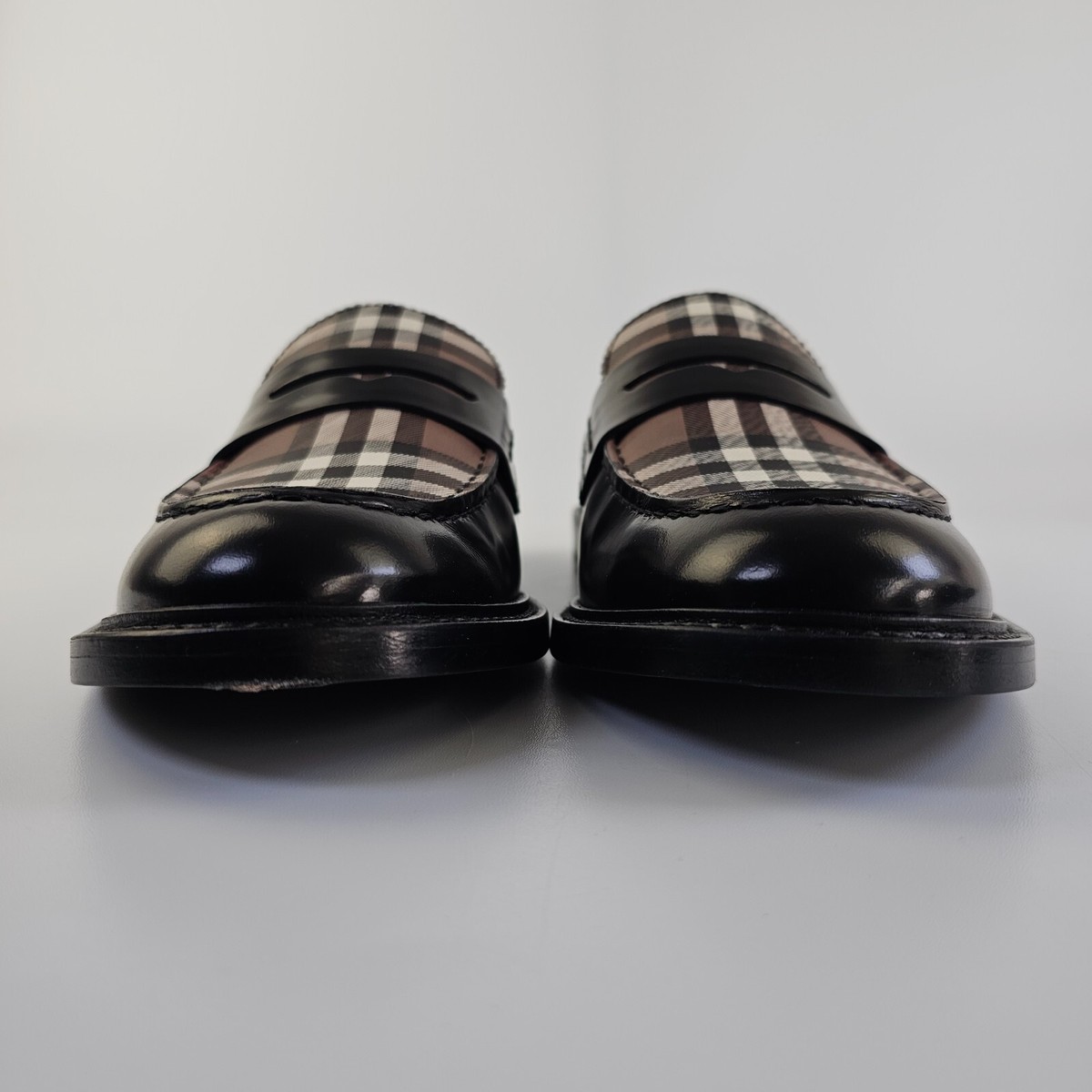 BURBERRY Shane Black/Beige Checkered Leather Penny Loafers BURBERRY Shane Black/Beige Checkered Leather Penny Loafers