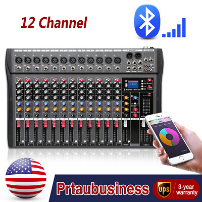 12 Channel Audio Mixer Bluetooth USB DJ Sound Mixing Console Amplifier Studio US