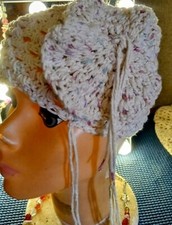New Handmade Crochet Skull Cap Cream color/w/flower on sidet in one Uniqueness