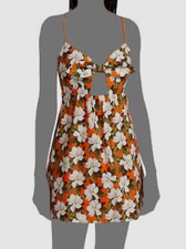 $350 Alice + Olivia Women's Orange Linen Floral Cutout Bow Mini Dress Size 10
