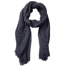 Summer Cotton Blend Crinkle Vintage Soft Scarf with Fringed Edges Washed Gray