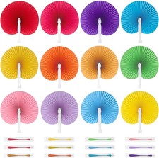 Decorative round Hand Fan Foldable, 12 Packs Colourful Folding Fans Handheld Chi