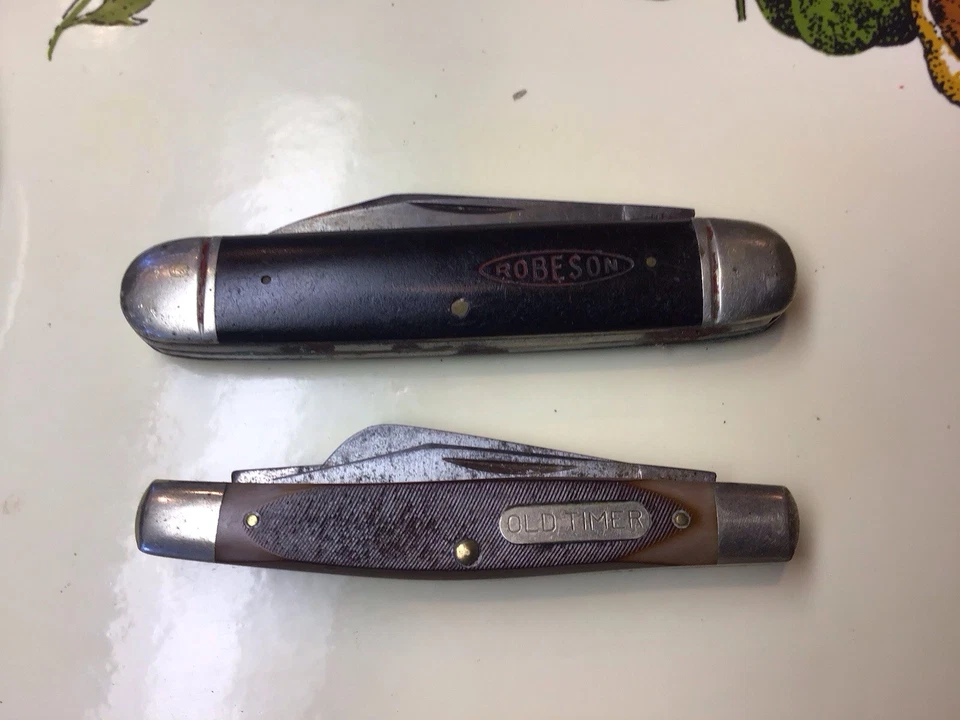 Винтажный карманный нож с 3 лезвиями ЛОТ ТОВАРОВ Robeson Shuredge Rochester NY Old Timer - Изображение 2 из 4