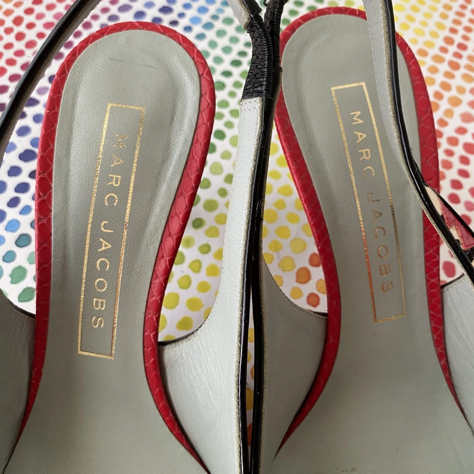 MARC JACOBS zebra pony hair snake embossed leather sling kitten heels EU 38 - Image 4 of 4