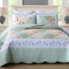 3-Piece Floral Printed Quilt Set Lightweight Bedspread Set Coverlet Set Romanti