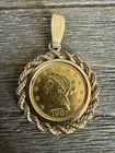 1907 $2.50 Liberty Head Quarter Eagle Gold Coin Pendant