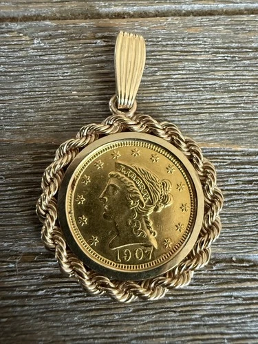 1907 $2.50 Liberty Head Quarter Eagle Gold Coin Pendant