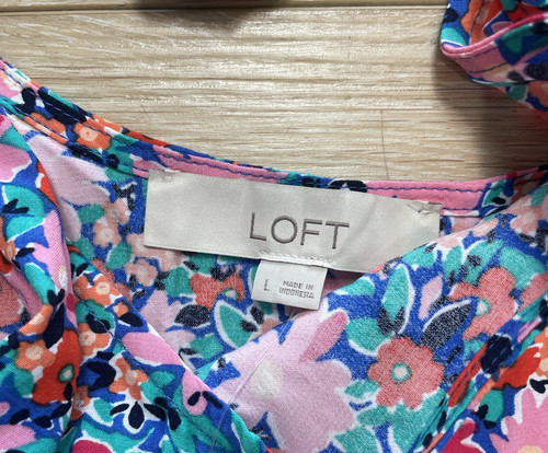 NWT LOFT Sundress Women’s Large Floral Flowy Tie Back Bright Colorful $89 MSRP L - Bild 4 von 8