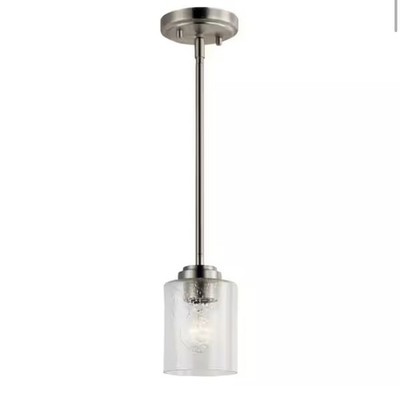 Kichler 44032 NI Winslow 1 Light Brushed Nickel Pendant with Seeded Glass Shade