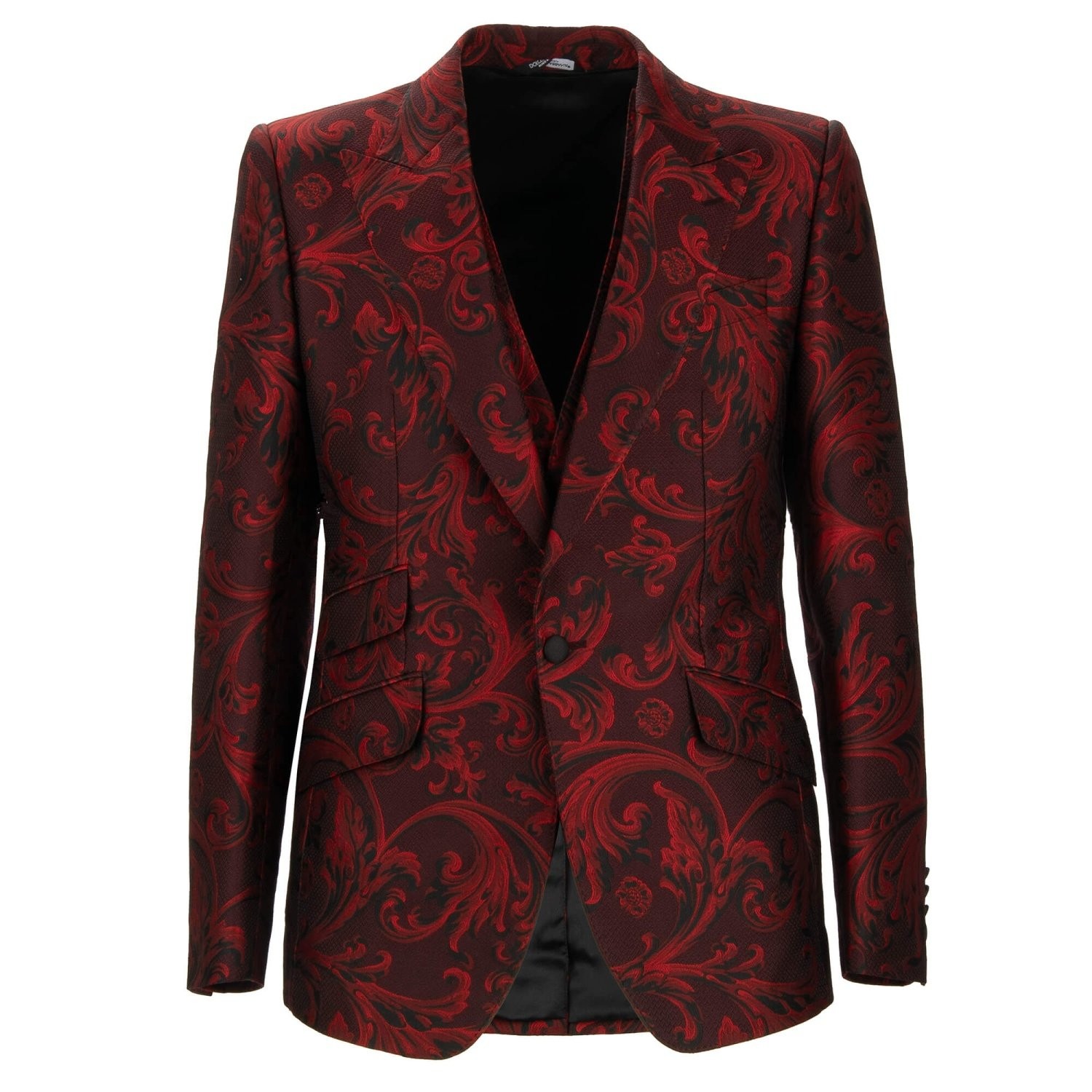 DOLCE & GABBANA Barock Jacquard Tuxedo Sakko Weste Jacke Schwarz Rot 48 M