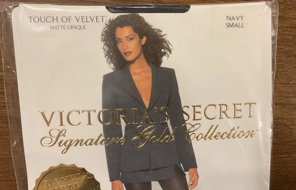 Pantimedias Victoria’s Secret Signature toque dorado de terciopelo azul marino talla pequeña nuevas con etiquetas Foto 2 de 4