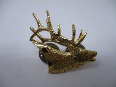 Vintage GG Harris Bugling Elk Lapel Pin Gold Tone Fine Pewter Hunting 1.5 Inch